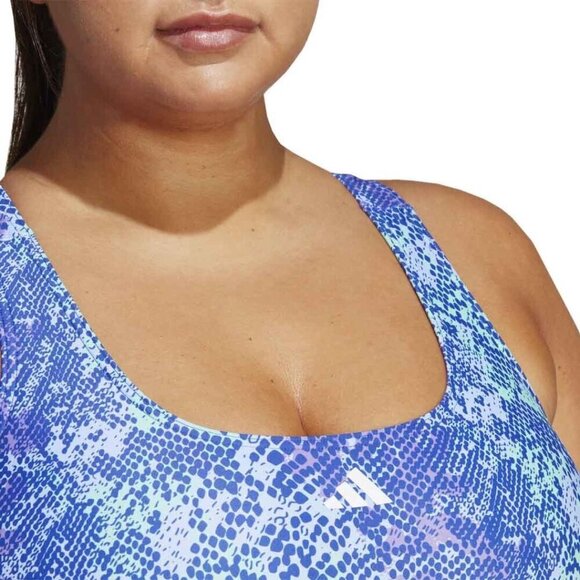 adidas - Women's 3-Stripes Graphic Swimsuit Blue Purple Snakeskin 2X - Picture 2 of 3